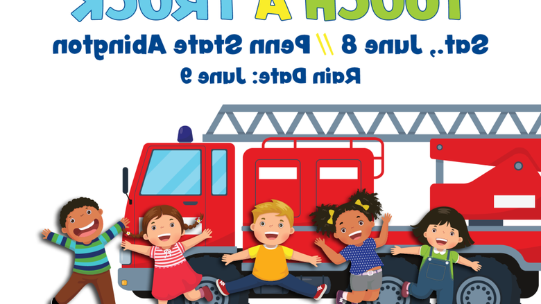 Graphic of a fire truck with children